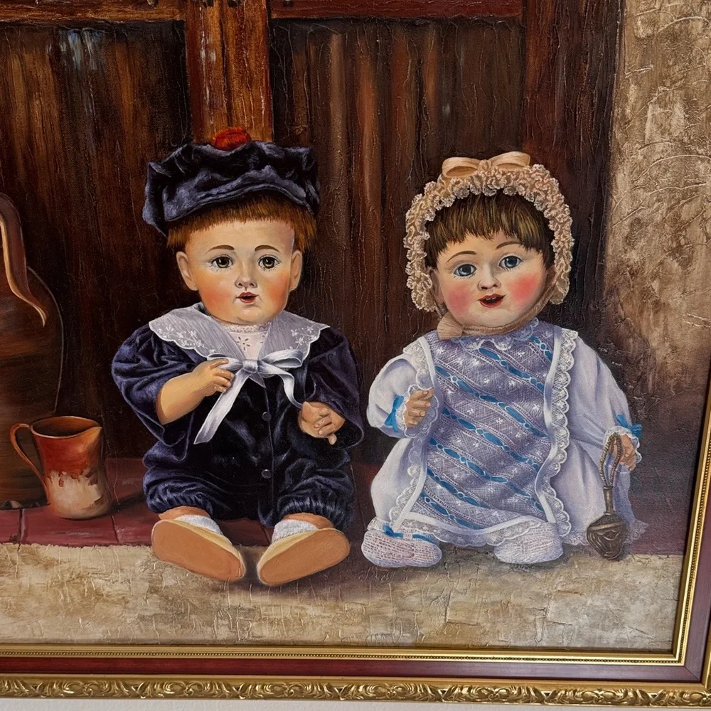 Charming Rustic Framed Art with Dolls